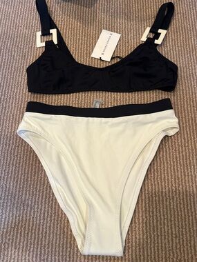 NWT SOLID & STRIPED Black and White high waist Bikini set size S/M